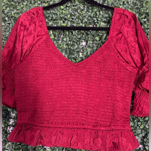 Band of Gypsies Lea Rhubarb Smocked Crop Top Size Large Red NWT - Picture 2 of 12